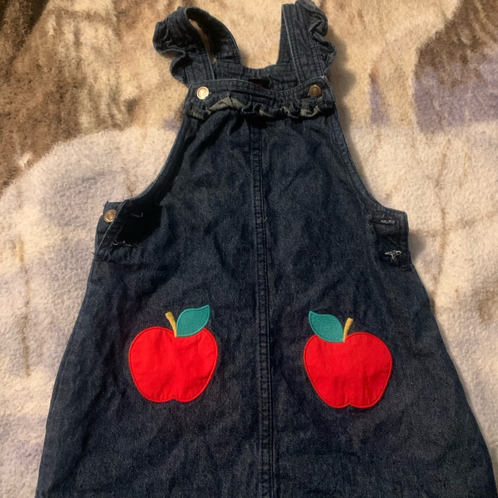Cynthia Rowley Denim Overalls with Red Apple Patches